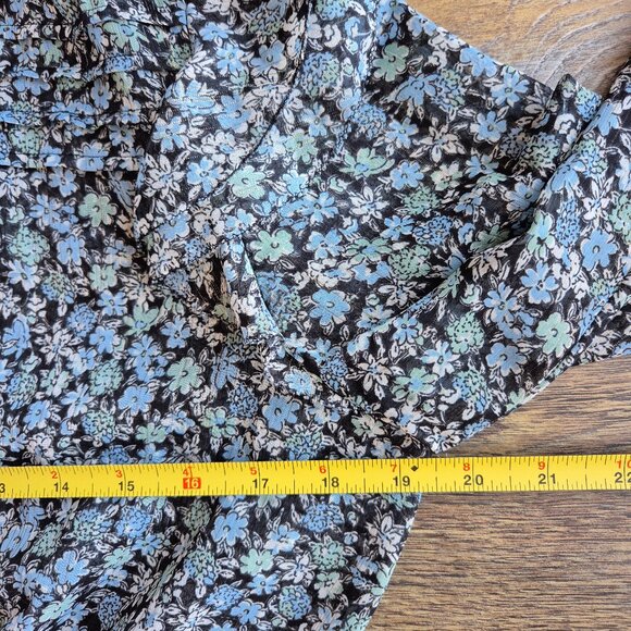 Maje Renaza Floral Sheer Chiffon Tiered Midi Dress Long Sleeve Metallic Blue - Picture 13 of 16